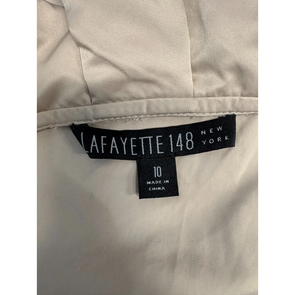 Lafayette 148 New York Jacket Women 10 Beige Lightweight Ruched Zip Quiet Luxury